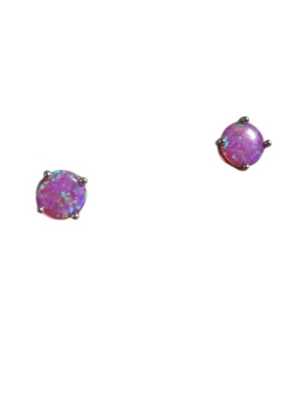 Pink Simulated Opal Silver Tone Stud Earrings Round Jewelry Gift Women Girls